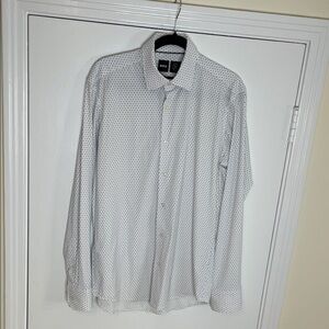 Hugo Boss Men's Casual White Shirt with Black Pattern